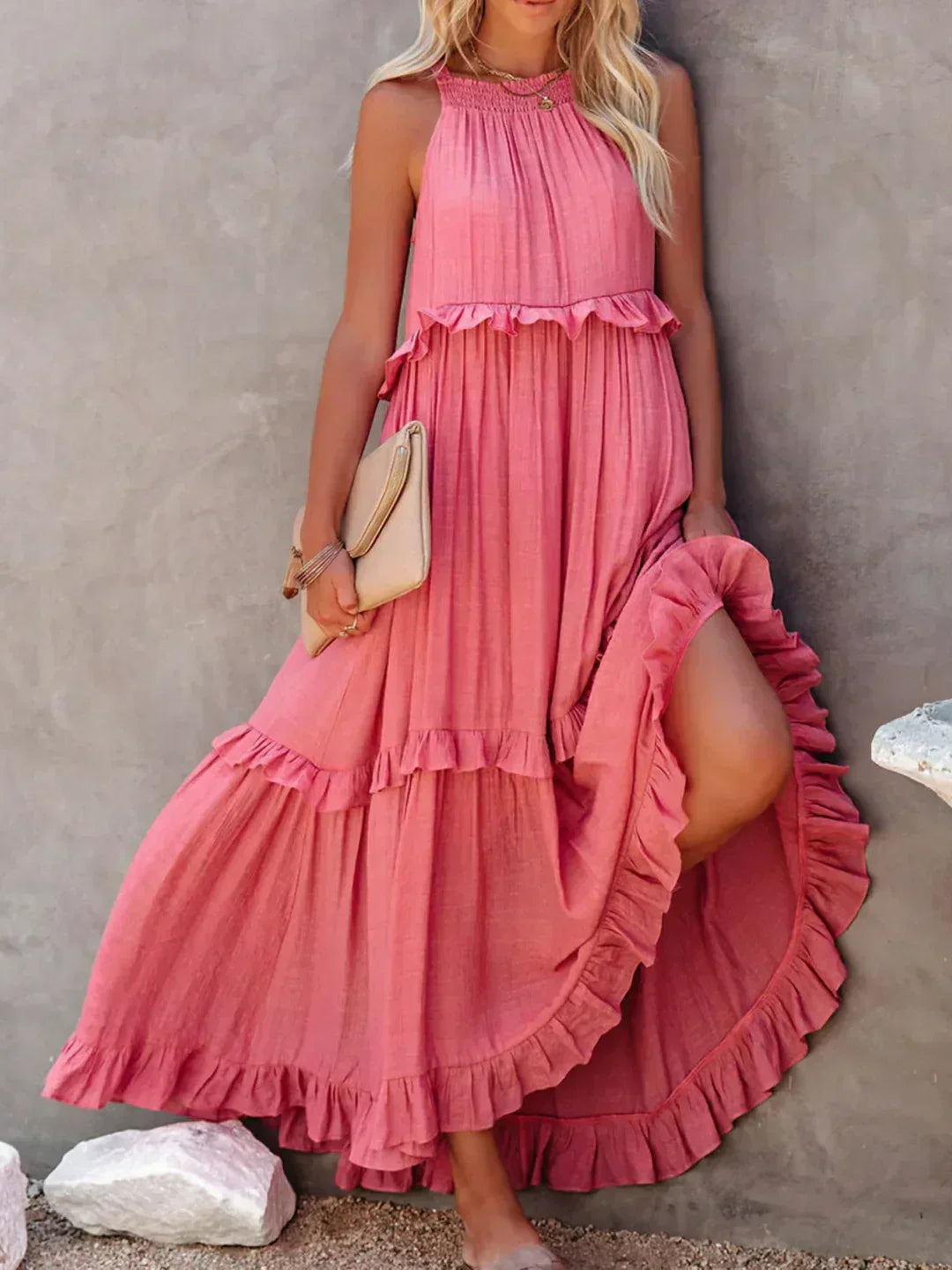 Meara - Halter Ruffle Maxi Dress