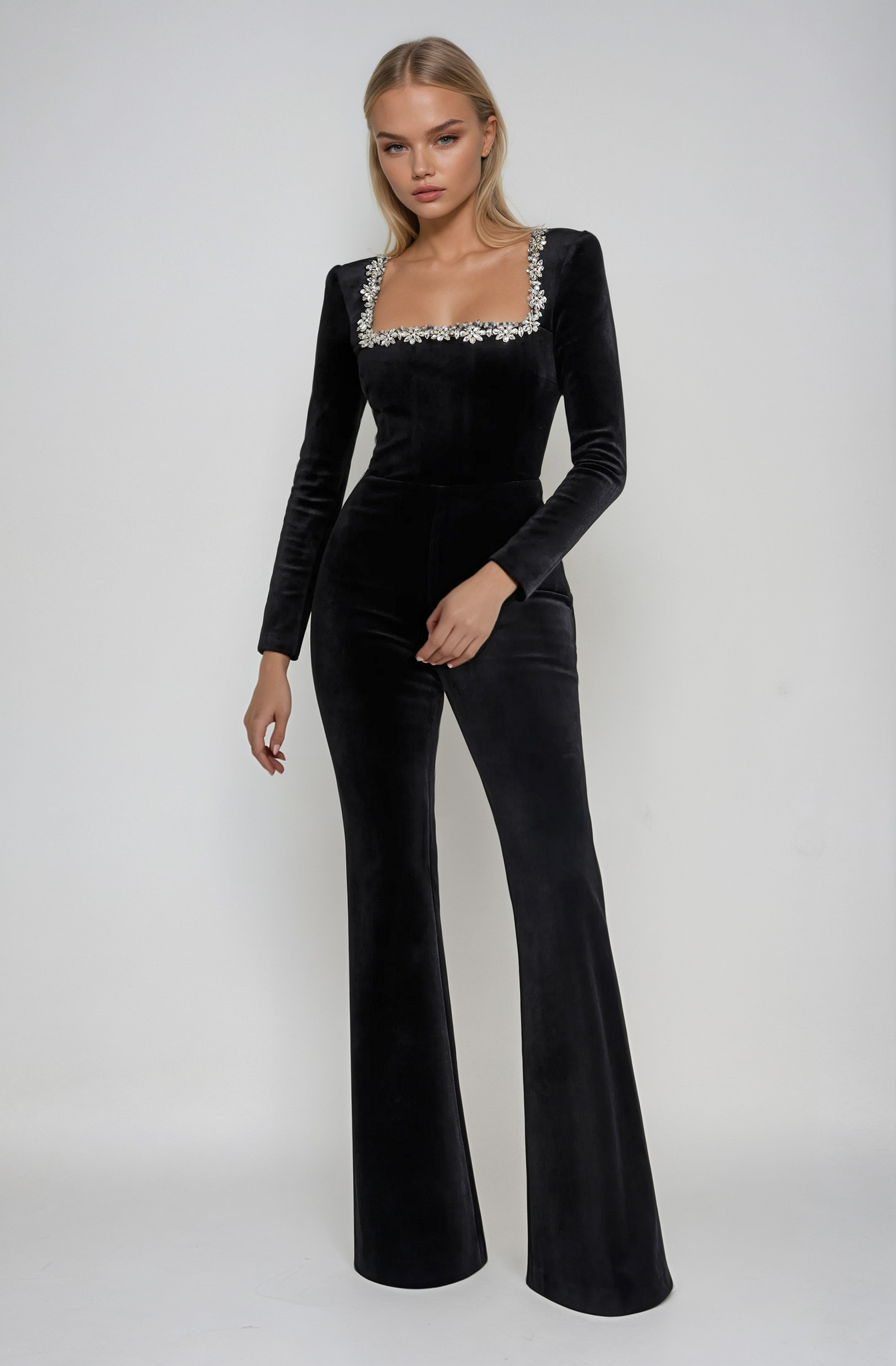 Keyana™ - Neck-Detail Solid Jumpsuit