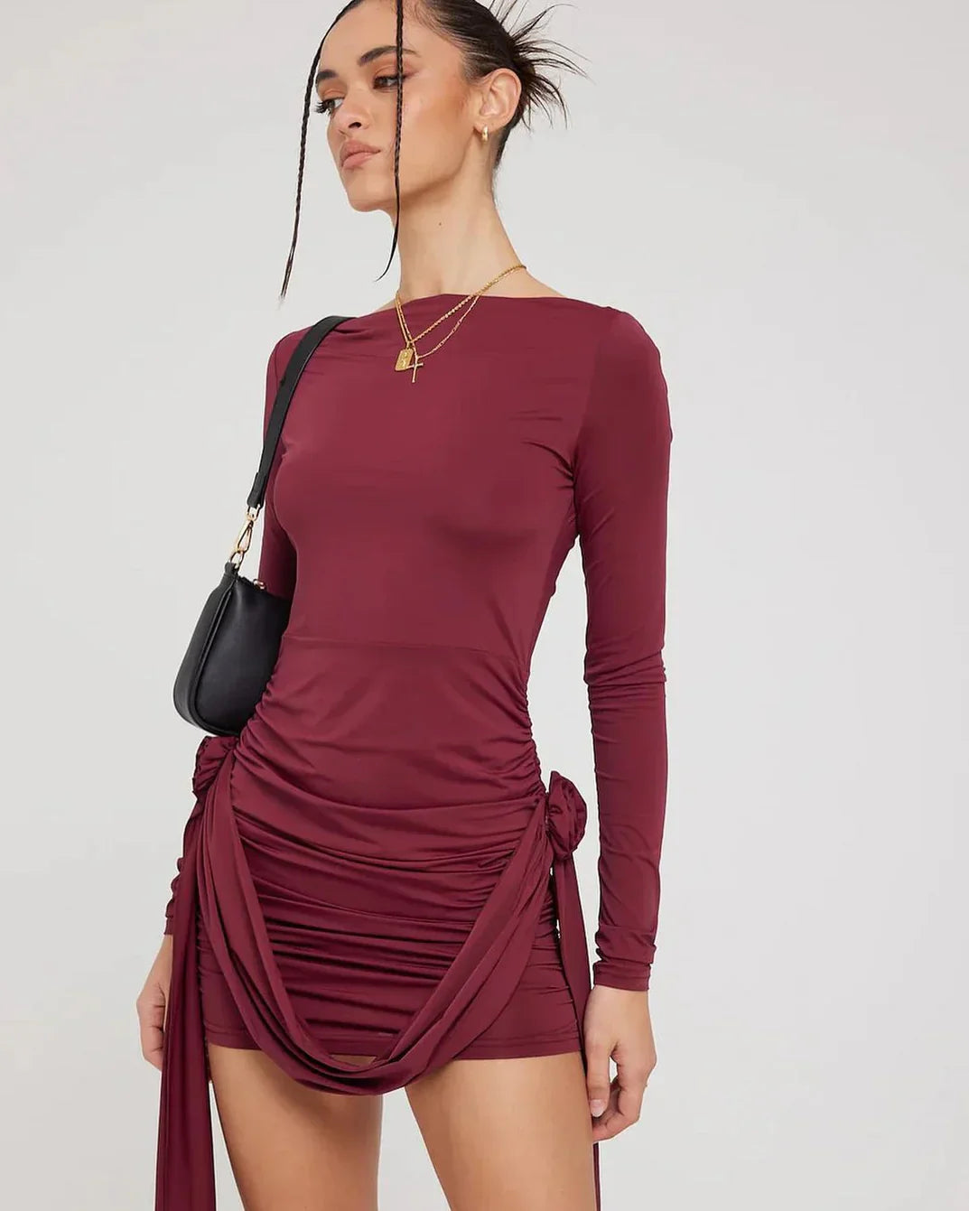 Ilyssia™ - Boat-Neck Mini Garnet Dress