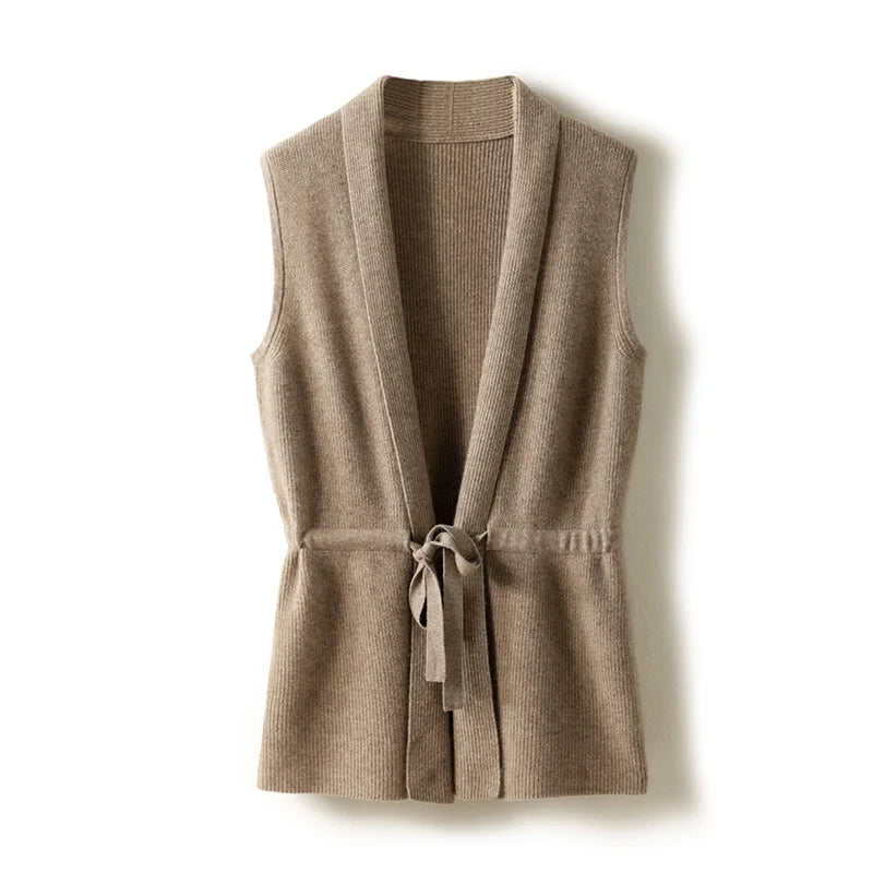 Lia™ - Elegant knitted vest with tie belt