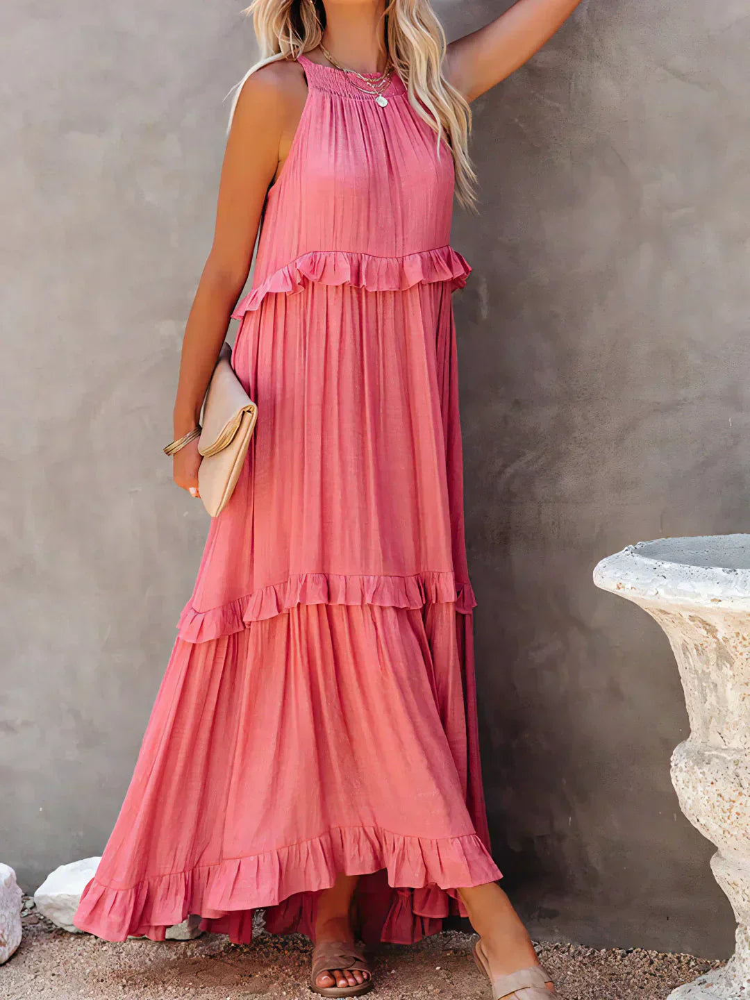 Meara - Halter Ruffle Maxi Dress